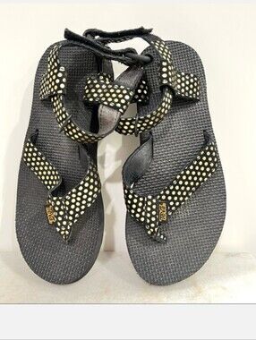 Teva Black Sandals with Yellow Polka Dot Straps
